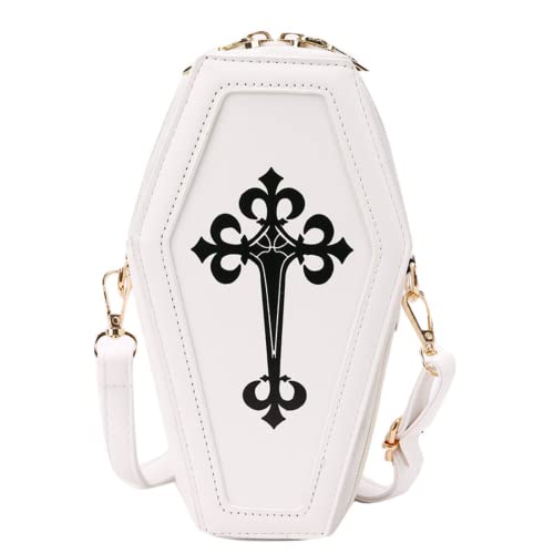 Bolsa de Caixão Bolsa Cruzada Gótica Y2K Novidade Bolsa de Ombro Kawaii Dark Academia Lolita Emo Grunge Alt Estética (Branca), Branco, Large, Mochilas Sling