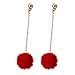 Produktbild Goodtimes28 Prägnante Flauschige Ball Long Dangle Frauen Ohrringe, Valentinstag Kostüm Schmuck Geschenk Für Frauen Mädchen rot