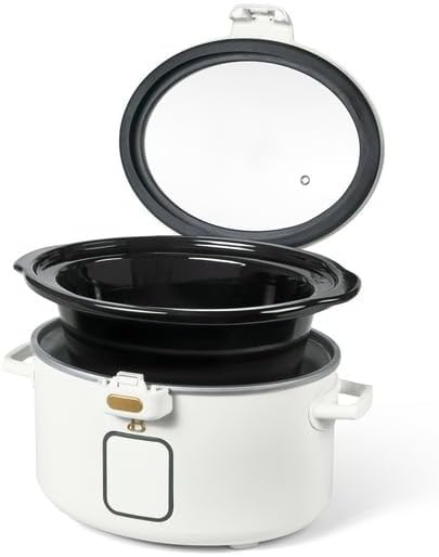 Beautiful 4 Qt Digital Slow Cooker with Hinged Locking Lid, White Icing by Drew Barrymore