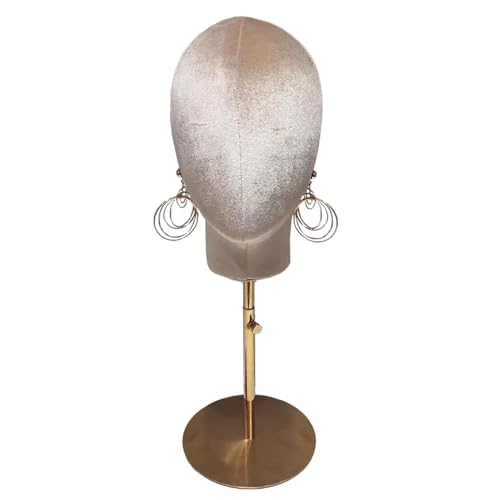 CHADWICK 21-Inch Pinnable Velvet Wig Head, Beige, Adjustable Base
