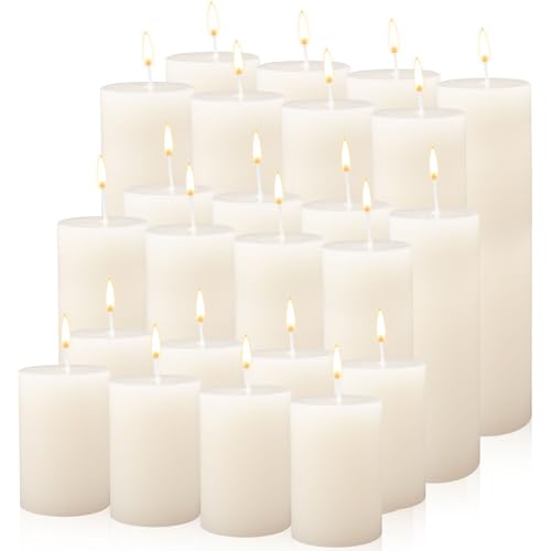 24 Pack White Pillar Candles,Ivory Unscented Tall Candles,3 Sizes by Brikoli - Used condition - CA$40.69