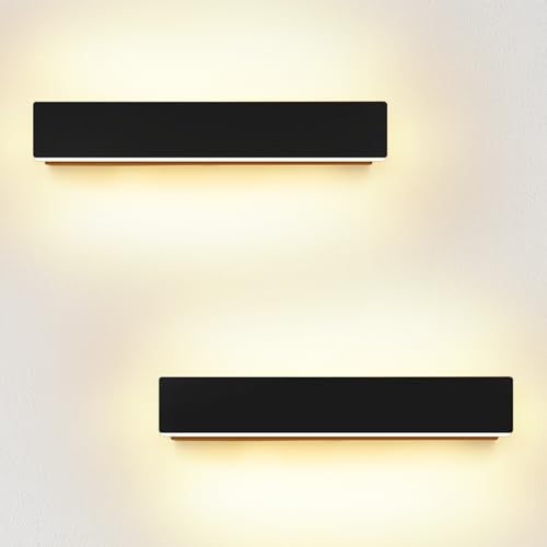ledmo Apliques Pared Interior 10W Apliques de Pared 3000K Blanco cálido 30CM LED Negro Lamparas de Pared adecuado para Salón Dormitorio Sala Pasillo Escalera (2 Piezas)
