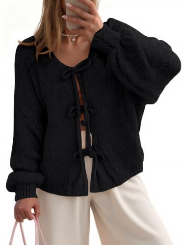 Womens Bow Tie Front Cardigan Sweaters Fall Oversized Outfits