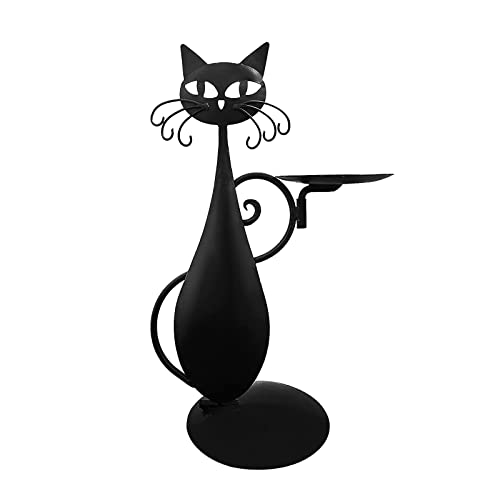 Candelabro de gato, candelabro negro, candelabro de diseño de gatito, candelabro de hierro vintage de animales (negro)