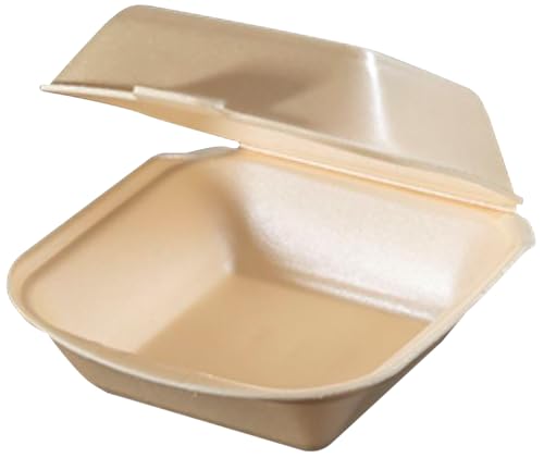 Vescel - 500 unidades Contenedor de Comida Desechable con Tapa, Espuma de Poliestireno, Color Amarillo, Recipiente para Llevar, Caja Hamburguesa. (500cc)