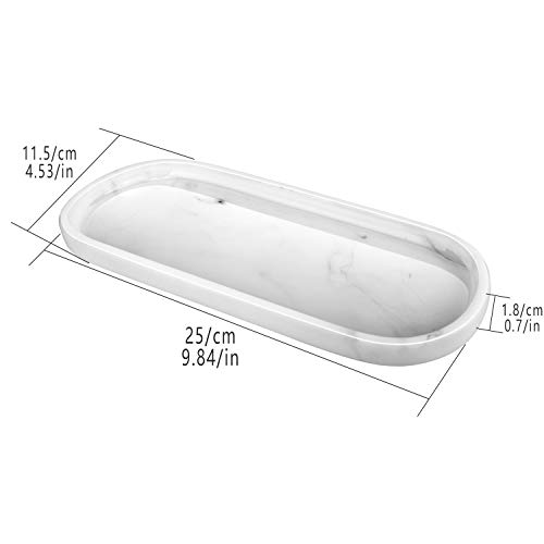 Emibele Jewelry Organizer Oval Resin Tray, Bathroom Kitchen Dresser Vanity Tray Jewelry Dish Ring Holder Cosmetic Organizer for Candle Perfume Soap Shampoo Small Plant Home Decor - Marble White - Thumbnail 6