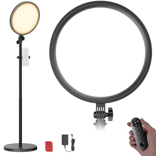 NEEWER Basics 12' 24W Großes Ringlicht mit 173cm Stativ, Handyhalter & Fernbedienung kompatibel mit iPhone Videos, Selfies, Streaming, Make up und Studio,...