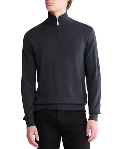 Calvin Klein Men's Extra Fine Merino Wool Blend Quarter Zip Sweater - 40EM331 (Vulcan, XL)