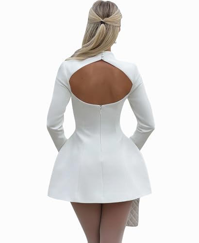 Image of LuFeng Women's Long Sleeve Mock Neck Sexy Bodycon A-line Backless Mini Dress Tank Short Party Dress