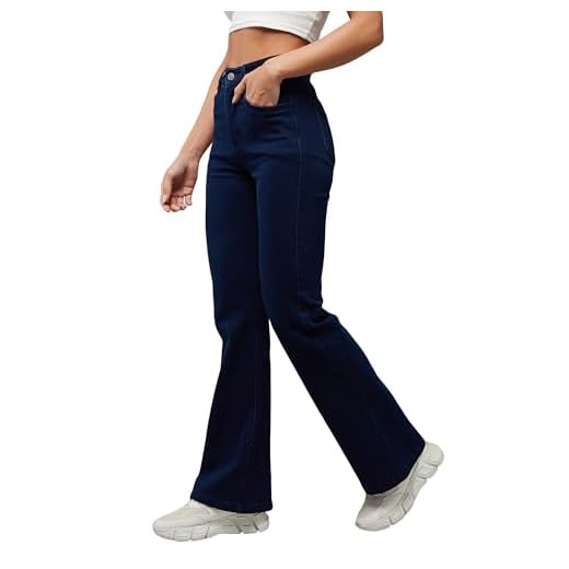 Dolce Crudo Women's Bootcut High Rise Clean Look Regular Length Stretchable Denim Jeans (Plus (DOAW23DEN69-16-71-38, Navy Blue, 38)