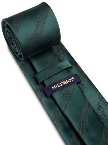 Image of HISDERN Mens Striped Tie and Pocket Square Set Necktie for Men | soft smooth texture, wrinkle-free, neat hand-tied knot, gifting ready, regular 3.4 width, coordinated look, business wedding
