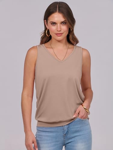 Image of ANRABESS Women Tank Tops Summer V Neck Sleeveless Casual Loose Fit Cute Cami Basic T Shirts Solid Tees 2026 Trendy Outfits