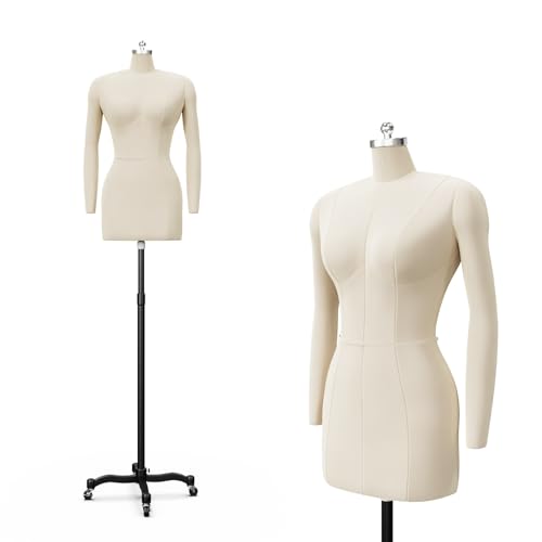 Bonnlo Female Sewing Mannequin, Size 10 Dress Form for Display and Tailor Design, Height Adjustable Torso with Stable Metal Base (with arms, 10)