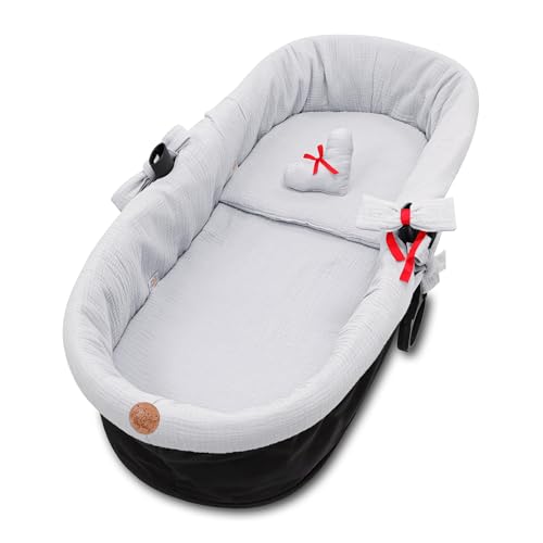 Cubre capazo universal cubrecapazos muselina - vestidura carro bebe nido cochecito accesorios set 3 piezas con almohada y inserción de góndola Gris