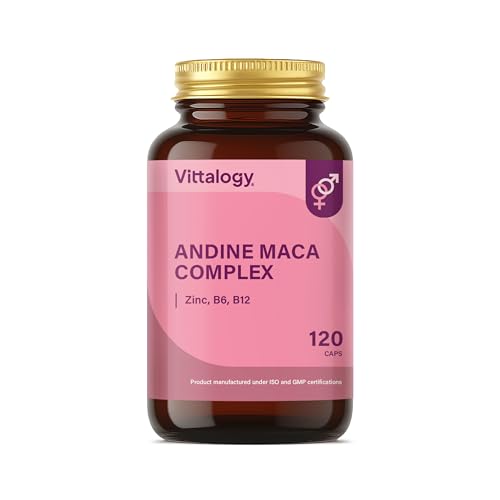 VITTALOGY Andine Maca Complex Maca Andina Pura 4000 Mg con Vitaminas B6, B12 y Zinc para Energía, Vitalidad y Deseo. Raíz de Maca Peruana Vigorizante para Hombre. 120 Cápsulas