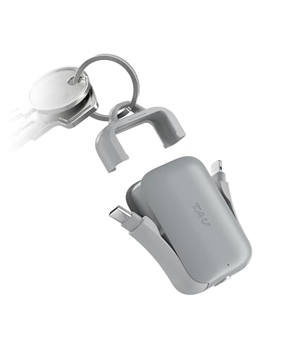 Rolling Square TAU 2 (2nd Gen) - Power Bank Keyring for Smartphones with Digital Business Card Feature NFC/QR Code, 2000mAh,Compatible with USB-C, Micro USB and Lightning, Grey