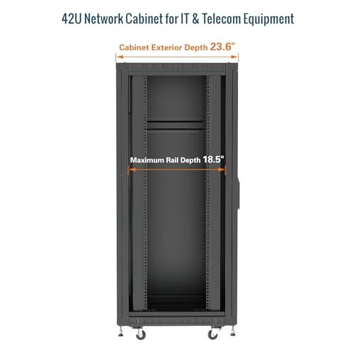 Image of Tecmojo 42U Server Rack Network Cabinet 23.6 inch D x 23.6 inch W, Locking Data Cabinet Enclosure for 19 inch Server, Networking, AV & IT Equipment, Mesh Door, Black