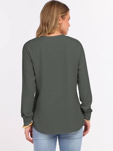 Image of ANRABESS Women's Waffle Knit Henley Top Long Sleeve Shirts