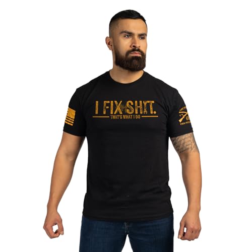 Grunt Style I fix Sht - Funny Graphic Tee Work Inspired Blue Collar - Mens Short Sleeve T-Shirt (Black Large)