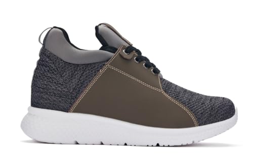 Image of CALTO Men's Invisible Height Increasing Elevator Trainer Shoes - Grey Knitted Lace-up Lightweight Fashion Sneakers - 3.2 Inches Taller - H71923 - Size 6 D(M) US