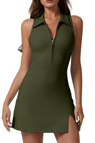 Amazon.com: QINSEN Polor Neck Golf Dresses for Women Sleeveless Tennis Dress  Build in Shorts with Pocket Army Green S : Clothing, Shoes & Jewelry