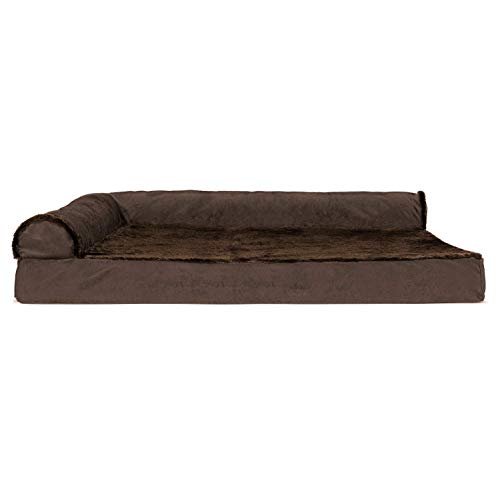 Image of Furhaven Cooling Gel Dog Bed for Large Dogs w / Removable Bolsters & Washable Cover, For Dogs Up to 95 lbs - Plush & Velvet L Shaped Chaise - Sable Brown, Jumbo /XL