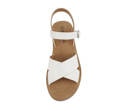 Image of Soda CHESTER ~ Women Flat Sandals Flatform Ankle Buckle Criss Cross Band Straps Sandals Shoes (Gold Raffia, 5.5)