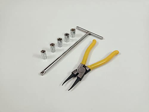 Image of 1 /4 inch T - Handle with 8, 9, 10, 11, 12mm Sockets and Heavy Duty Internal Straight Circlip Plier Combination Set, Anti-Slip & Anti-Corrosion properties (Combo 11)