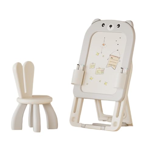 【Zeusom】お絵描きボード ホワイトボード おえかきボード 磁気筆書板 知育玩具 おもちゃ マグネット 高さ調整可能 描画と消去が簡単 スイスイおえかき 子供 椅子付き 使いやすい 日常使用?(お絵描きボード+椅子,グレー)