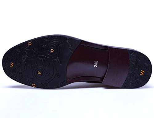 Santimon Men's Leather Brogue Wing Tip Chelsea Dress Ankle Boots Black Red4