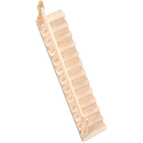 LiebeWH Doll House Stairs Glossy 12 Scale Staircase Dollhouse Staircase Rounded Corners Birch Material DIY Vivd Cute 1/12 Scale Miniature Staircase for Crafts (left armrest) Cover