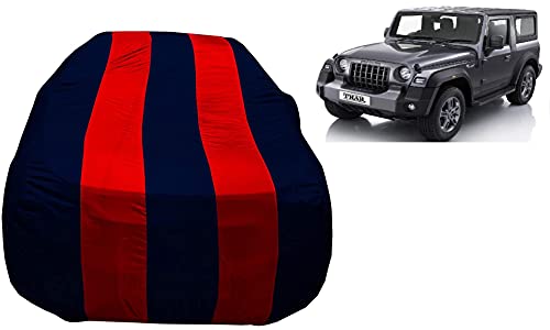 Image of Auto Hub Car Cover Compatible with Mahindra Thar New (Model : 2020- Till Date) with Mirror Pocket,Triple Stitched, Weather Proof, Thar Car Cover- Navy-Red