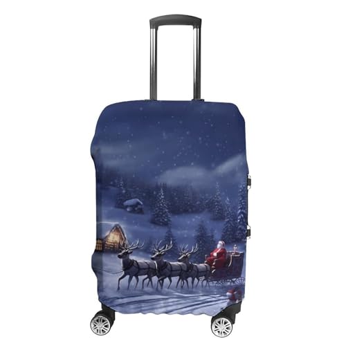 Snow Night Santa And Deer Luggage Cover, Washable Elastic Suitcase Cover Protector Fit 18-32 Inch Luggage