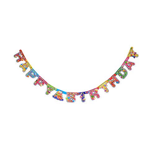 Image of Juzfun Happy Birthday Letter Banner Multicolour Party Props Printed Decorative Wall Hanging Glossy Paper Material