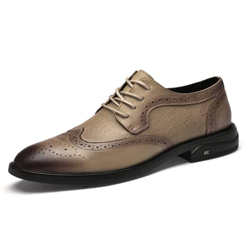 Men's Dress Shoes Two Tone Cowhide Leather Oxford Shoes with Brogue Details for Formal Business and Wedding - Derby Style