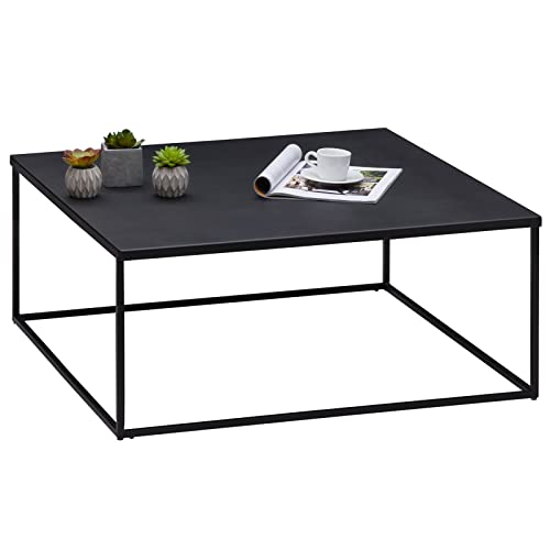 IDIMEX Table Basse HILAR Table de Salon Grande Table d'appoint Design Retro Vintage Industriel, Plateau carré de 80 x 80 cm en métal laqué Noir