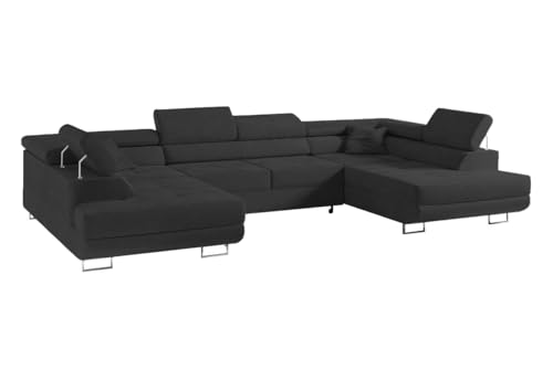 Ecksofa mit Schlaffunktion Big PASTI U-Form, Sofa Couch mit Bettkasten, 3-Sitzer Eckcouch, Schlafsofa für Wohnzimmer, Big Sofa Couch mit Schlaffunktion (Dunkelgrau)