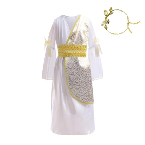 Lito Angels Disfraz Vestido de Diosa Griega Romana Ropa de Carnaval Fiesta con Corona de Laurel para Niñas Talla 9-10 años, Blanco 486