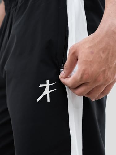 Image of Athflex Classic Stripe Pants for Men Straight Fit Lightweight Parachute Fabric Track Pants Men Athletic Bottom Wear Casual Street Style Lounge Pants Black