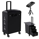 NBTA2 Tattoo Travel Case Tattoo Trolley Case Portable Tattoo Station Suitcase With 3 Drawers and Tattoo Armrest Stand 2 in 1 Tattoo Work Station