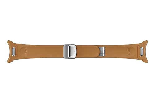 Image of SAMSUNG Galaxy Watch 6, 5, 4 Series Hybrid Eco Leather Band, Slim, D-Buckle Magnetic Closure for Men, Women, Smartwatch Replacement Strap, One Click Attachment, Small /Medium,ET-SHR93SDEGUJ, Camel
