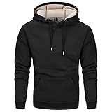 KEFITEVD Herren Hoodie Fleece Hooded Sweatshirt Winter Lange Ärmel Pullover Fronttasche Freizeit Kapuzenpulli Thermo Dick Kapuzenpullover Schwarz L