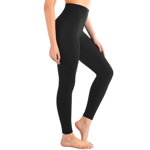 Leafigure High Waisted Leggings for Women- Soft No See-Through Yoga Pants for Gym Workout Running Black S-M
