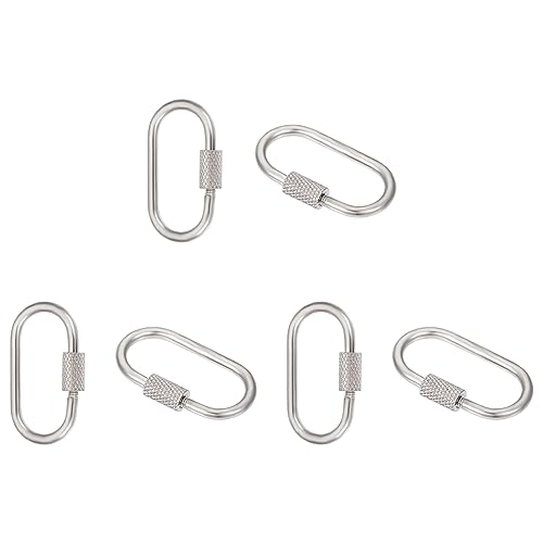 Unicraftale STAS-UN0045-32-US12 6Pcs 26Mm 304 Stainless Steel Screw Carabiner Lock Oval Key Clasps Metal Lock Clasps Keychain Hook Connector cover