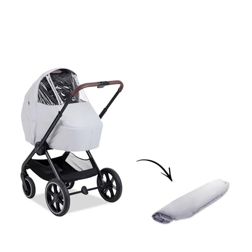 Image of Hauck Rain Cover for Baby Bath and Buggy Walk N Care, Easy Access Viewing Window, Universally Adjustable Thanks to Drawstring, Water and Sun Visor, Small Foldable, PEVA Film Grey