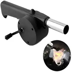 Soprador Manual para Churrasqueira e Lareira, Acendedor com Manivela, Ventilador de Carvão em Preto