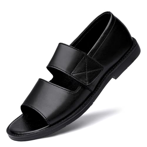 Men's Leather Sandals with Hook Loop Non-Slip Breathable Open Toe Water Shoes for Beach Walking Swimming Quick-Dry Non-Slip Flat Sole Business Casual Fisherman Sandals