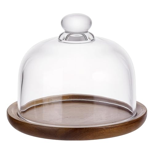 nbeads Mini Tortenständer Aus Akazienholz Mit Glaskuppel, Kleine Cloche Klarglas Glocke Jar Cover Kuchen Glaskuppel Mit Basis Für Küche Backen Geschenke, 10.4x10.4x9cm