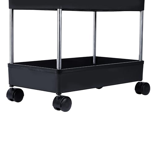 Image of AEXONIZ TOYS Plastic Kitchen Storage Trolley Rack with Wheels, Slide Out Rolling Utility Cart Storage Shelves, Space Saving Home Storage Organizer Racks (Black, 2 Layer)
