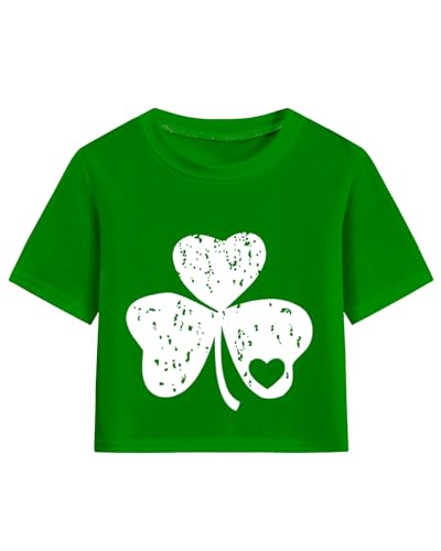 Girls St Patricks Day Crop Tops Irish Green Shirt Short Sleeve Irish Green Tshirts for Girl 6-14 Years